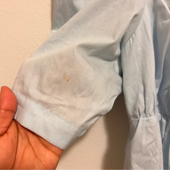 Anthropologie Large Women’s Light Blue Button Down Babydoll Puff Sleeves Top - Picture 10 of 10